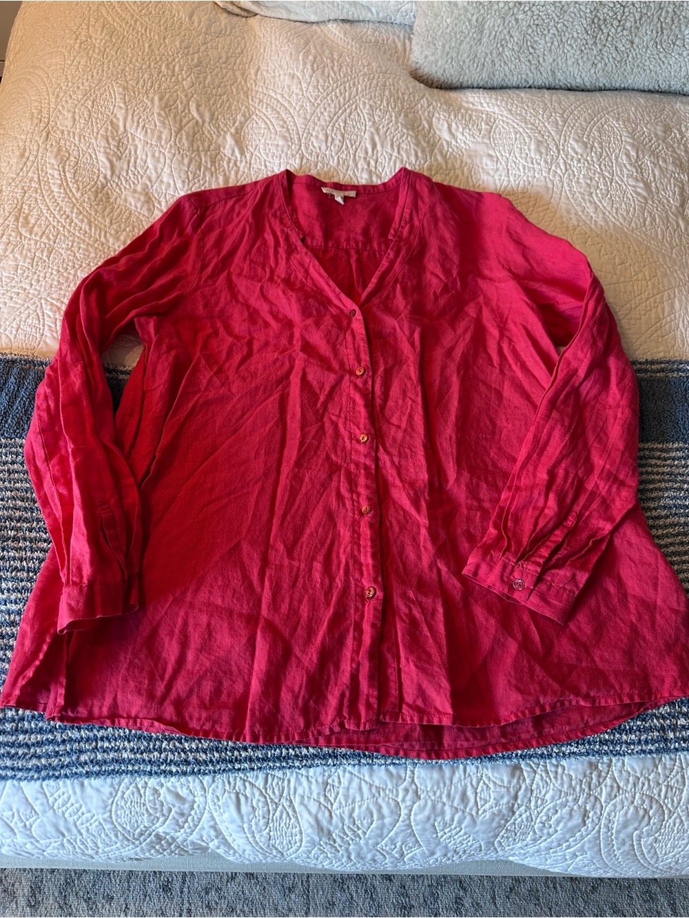 Eileen Fisher Raspberry 100% Irish linen  Blouse
